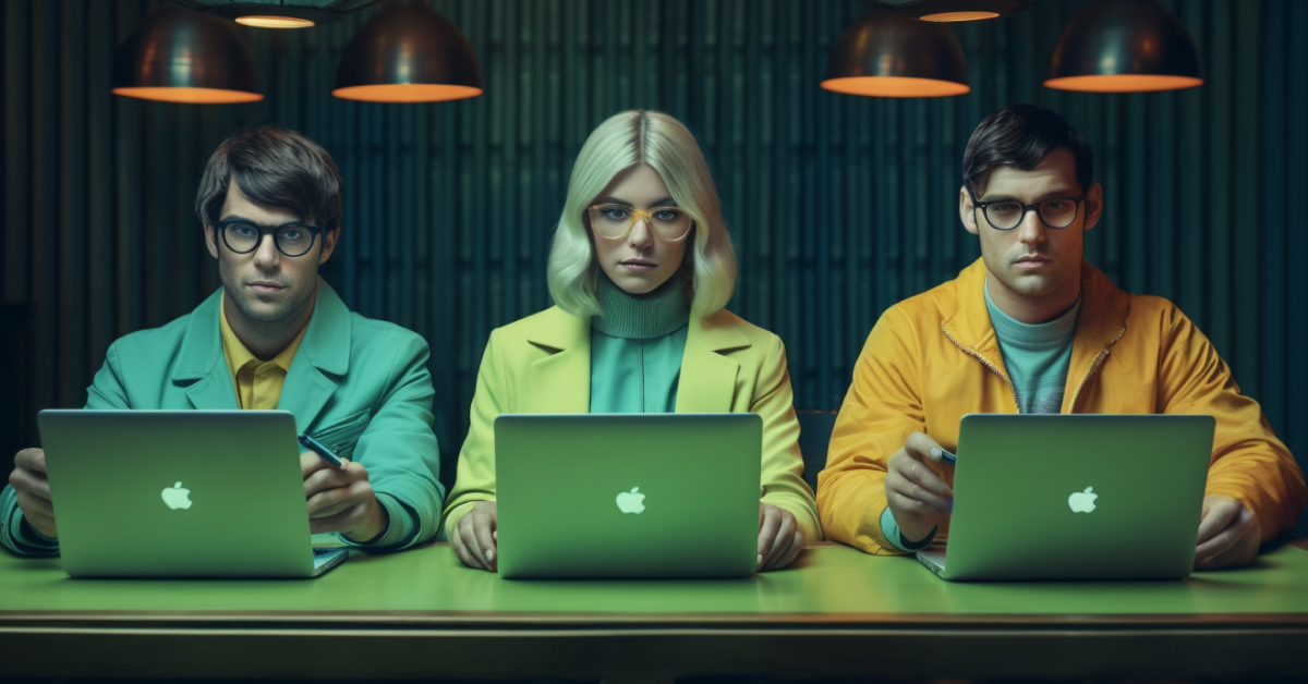 Three colleagues working on laptops