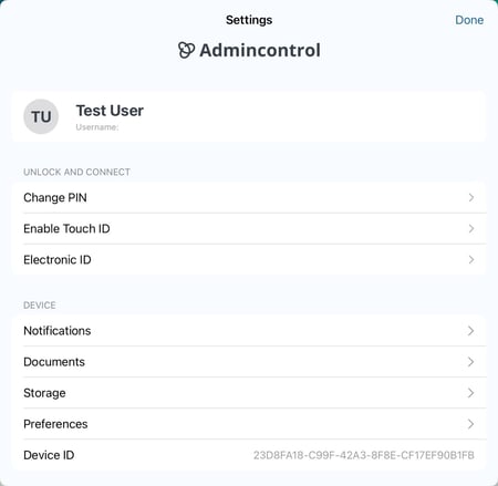 settings in the app
