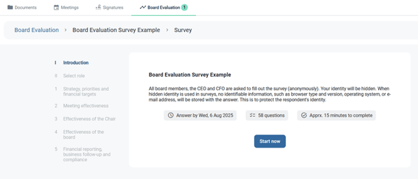 When you are ready to start the survey, click on the&nbsp;Start now&nbsp;button.