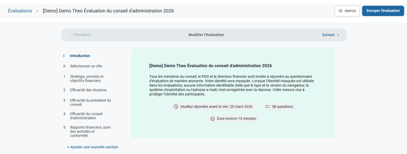 Éditer l'introduction de l'évaluation