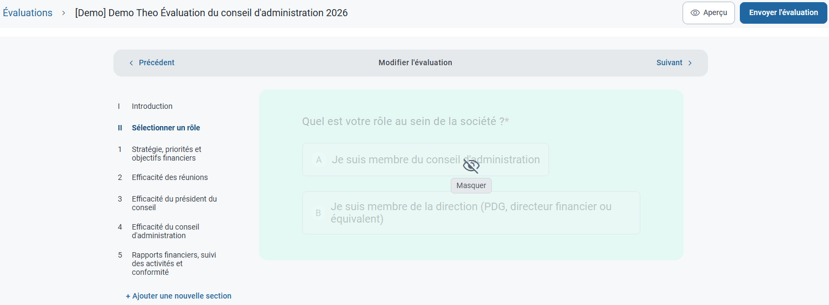 Masquer la zone Sélectionner un rôle