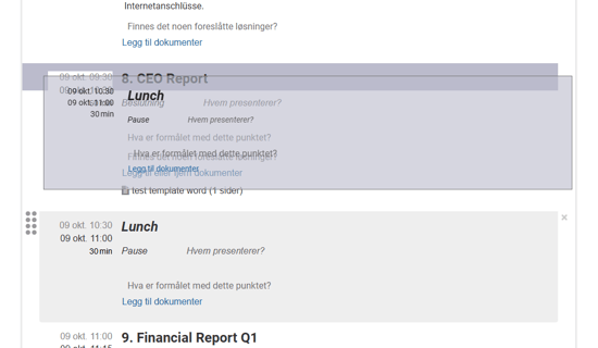 moving agenda items with drag and drop
