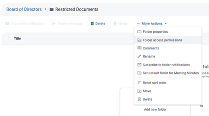 folder access permission highlighted in drop down menu