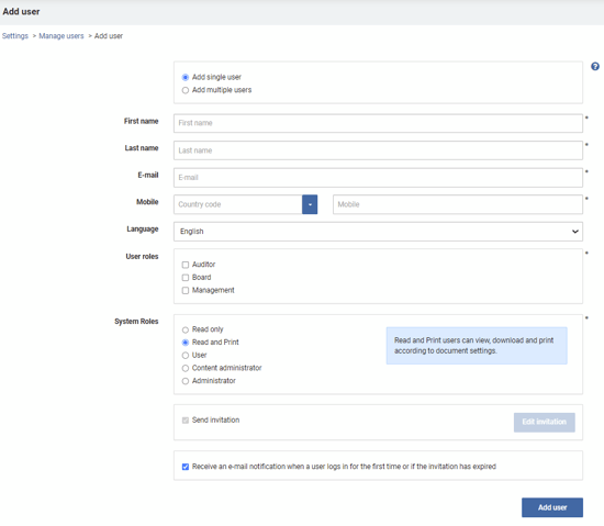 add single user view under add user