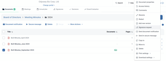 select document and choose signature request