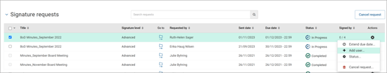 Add user Signature requests