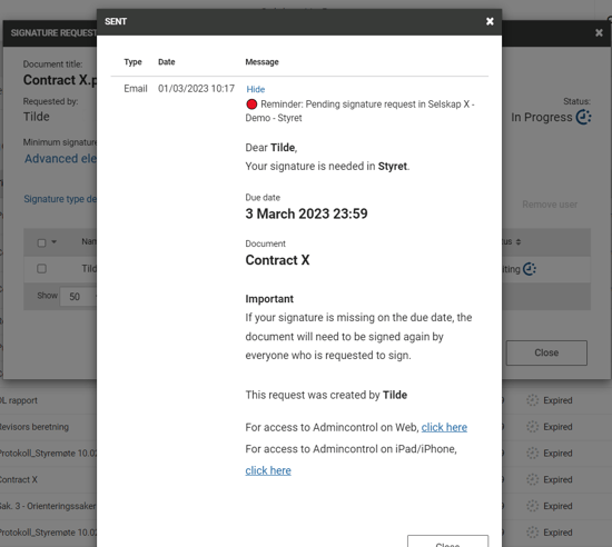 reminder notification log