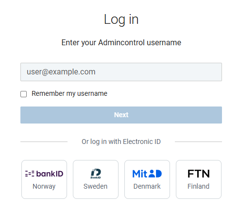 Log in page