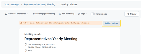 publish updates of minutes