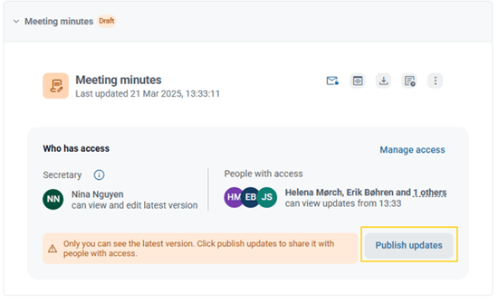 publish updates button