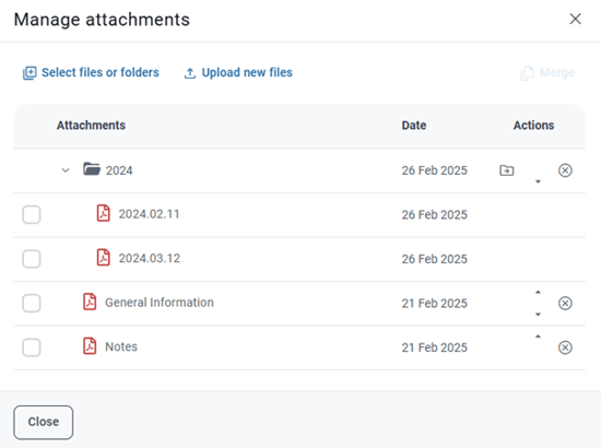 manage attachments that are currently attached