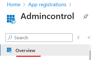 17. Go to Overview in the Admincontrol App registration