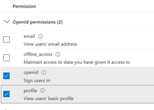 Select openid and profile