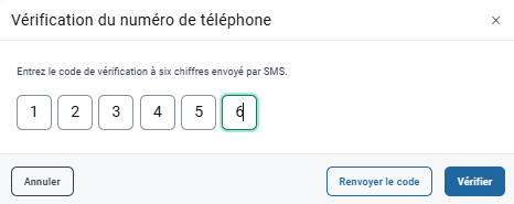 Vérifier le nouveau numéro de téléphone(CODE)
