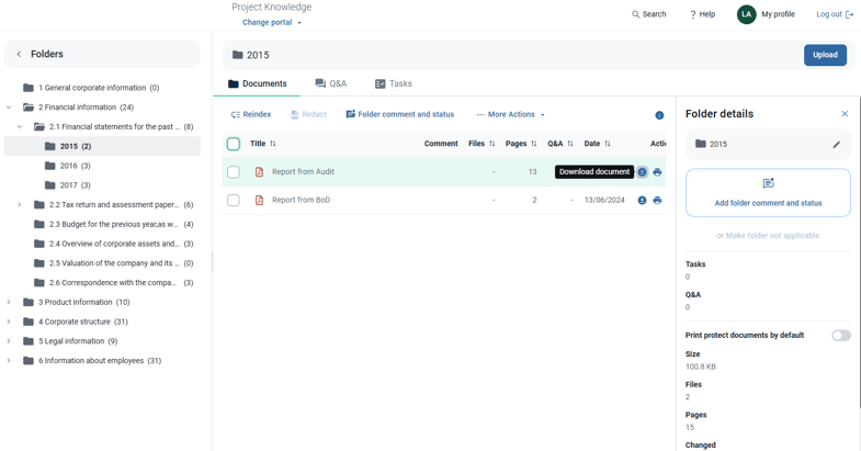 select download icon on single document