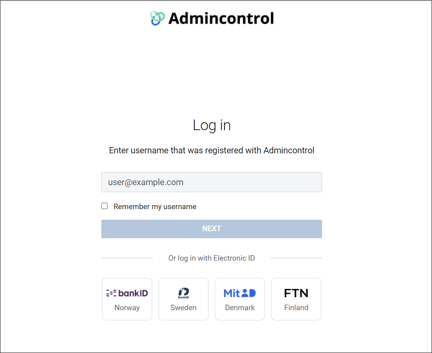 Log in page