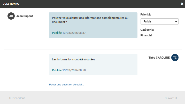 Questions de suivi